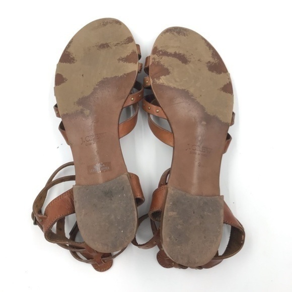 J. CREW Cognac Double Ankle Buckle Strappy Gladiator Sandals Size 9 - Picture 4 of 9